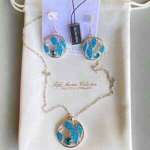 Silver & Turquoise Swarovski Crystal Necklace & Earrings